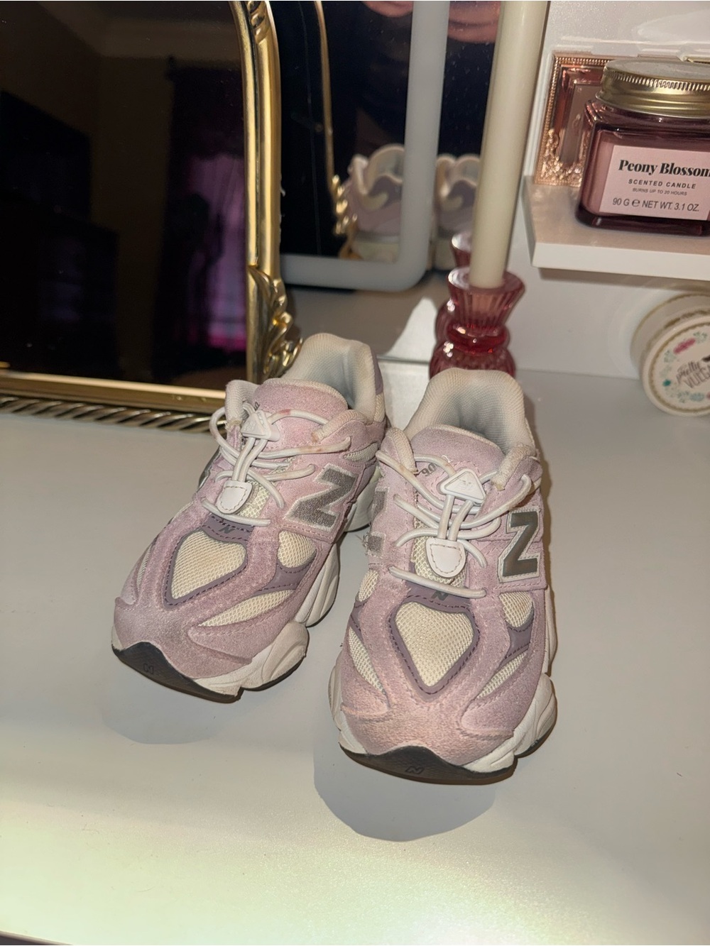 New Balance Kids Pink and White Sneakers with Velcro Toggle